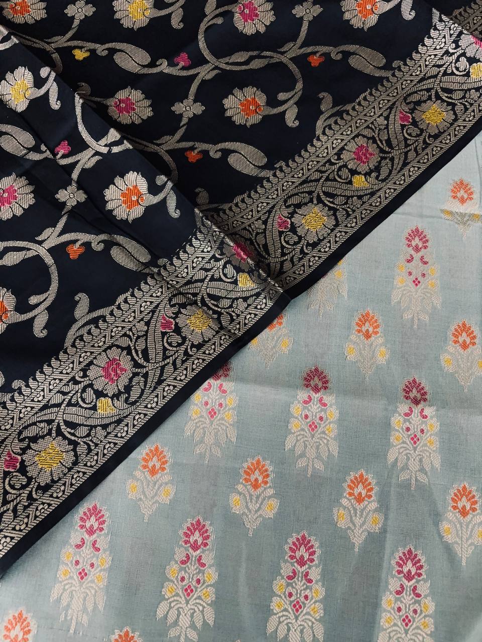 Black and Grey Satin Silk Banarasi Suit