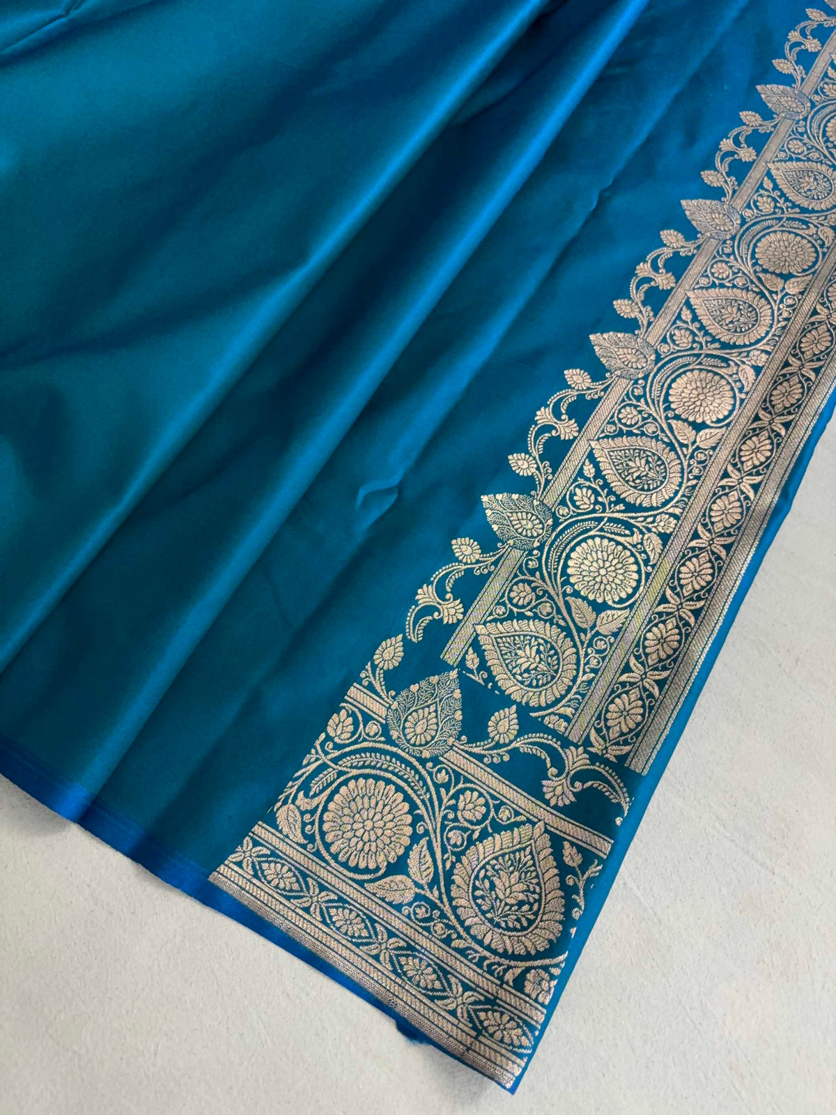 Firozi Fancy Motif Satin Silk Banarasi Saree
