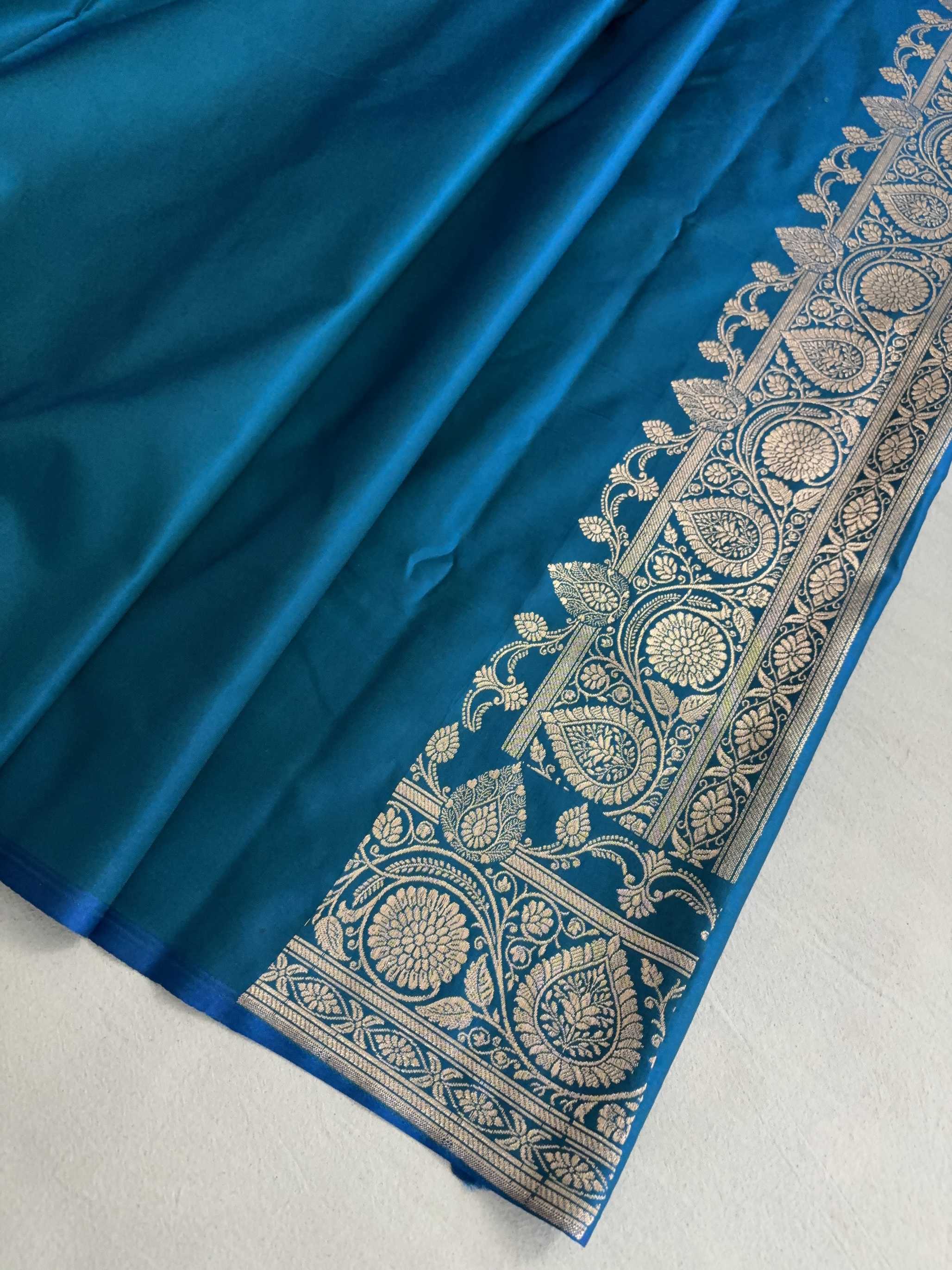 Firozi Fancy Motif Satin Silk Banarasi Saree