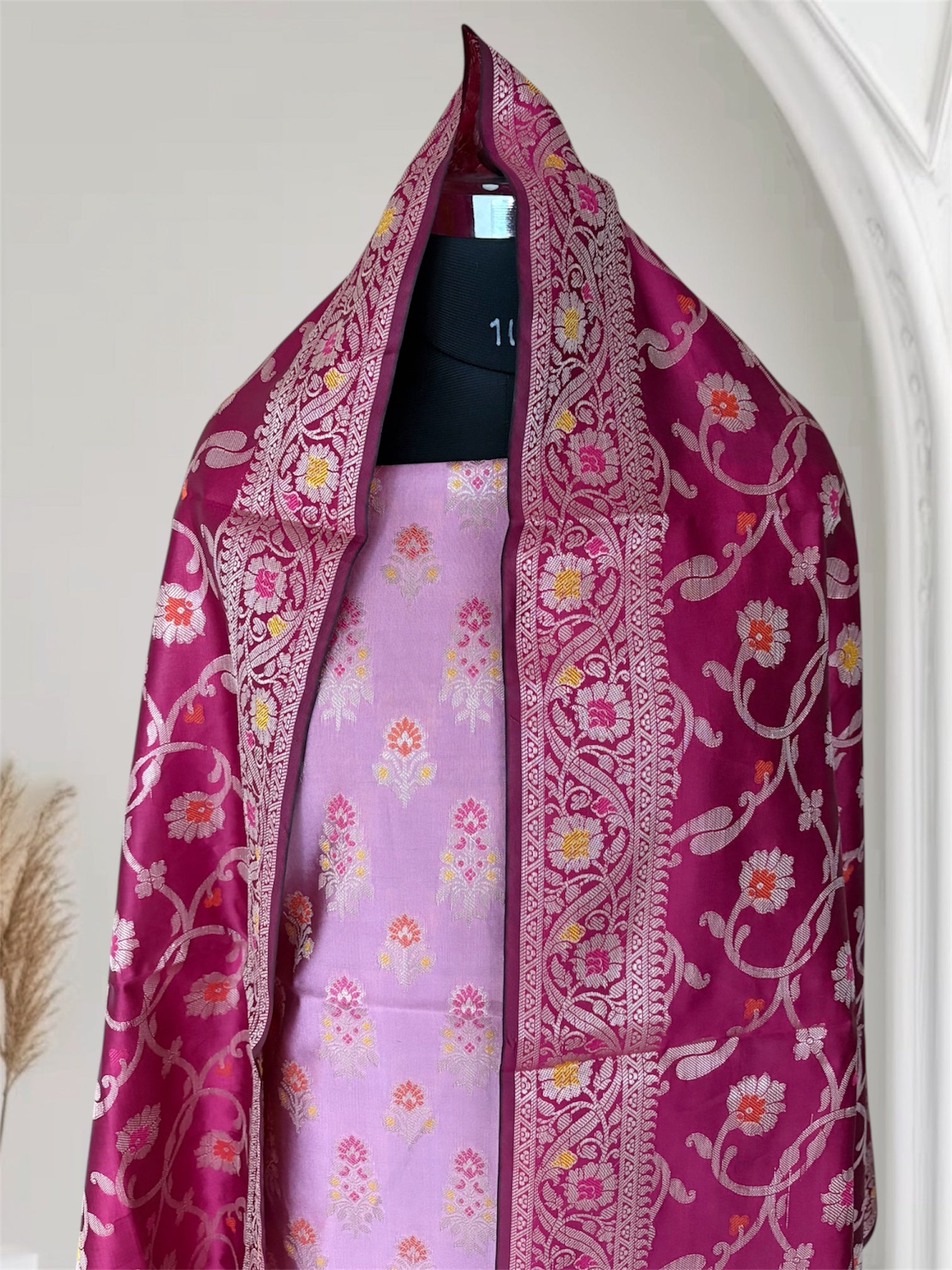 Rani and Rani Pink Satin Silk Banarasi Suit