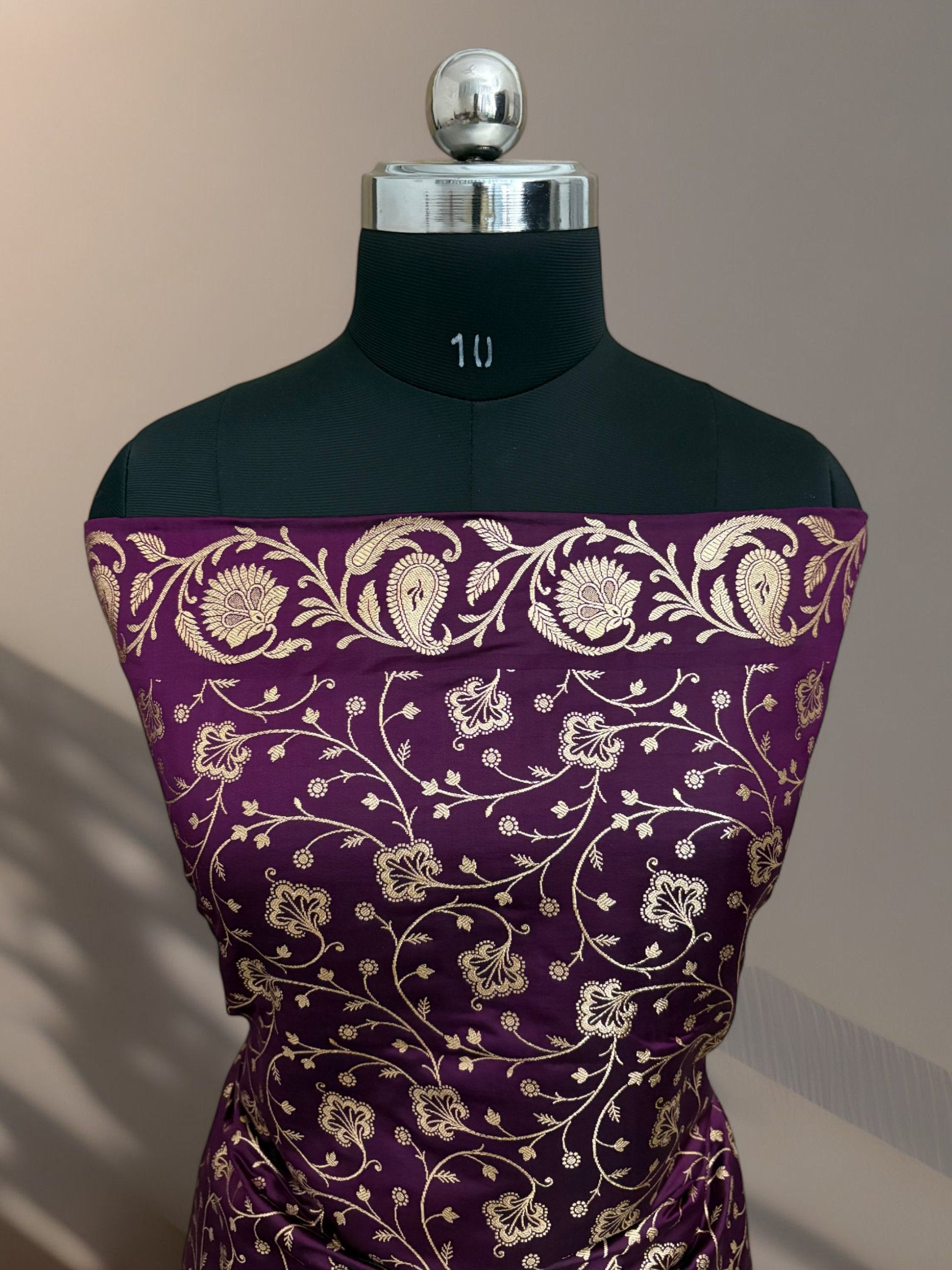 Wine Mashru Silk Banarasi Saree with Golden Zari Work