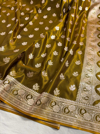 Mehdi Green Satin Silk Motif Banarasi Saree