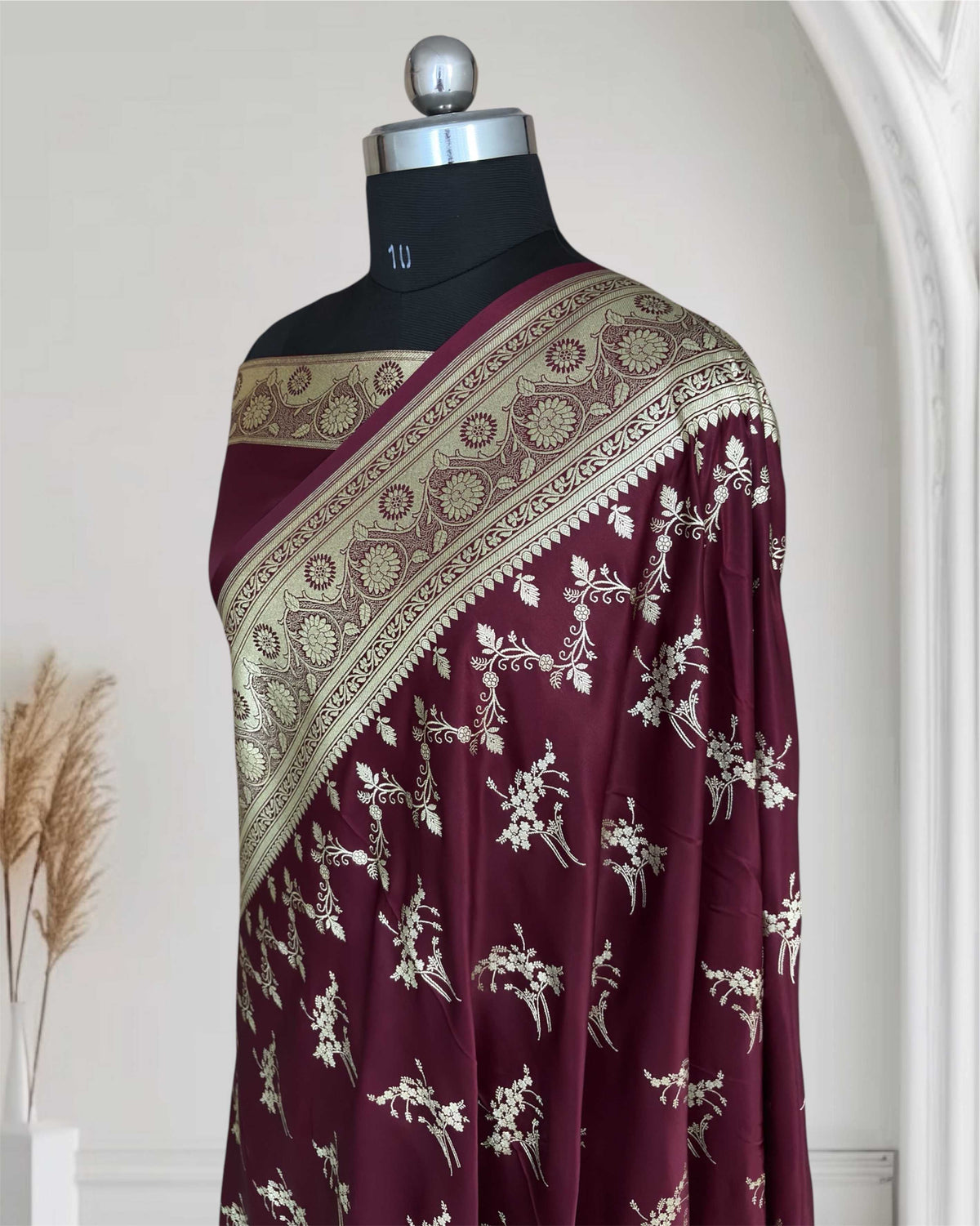 Brown Soft Kataan Silk Banarasi Saree Light Gold Work