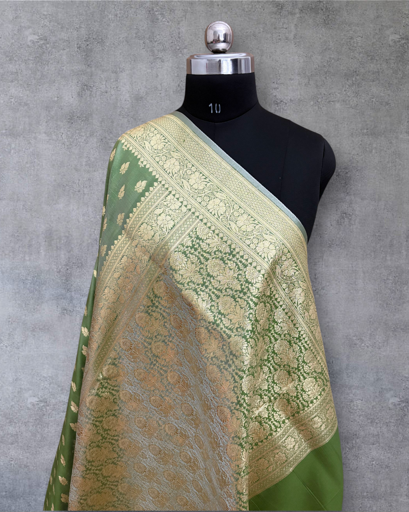 Pastel Mehndi Satin Silk Banarasi Saree