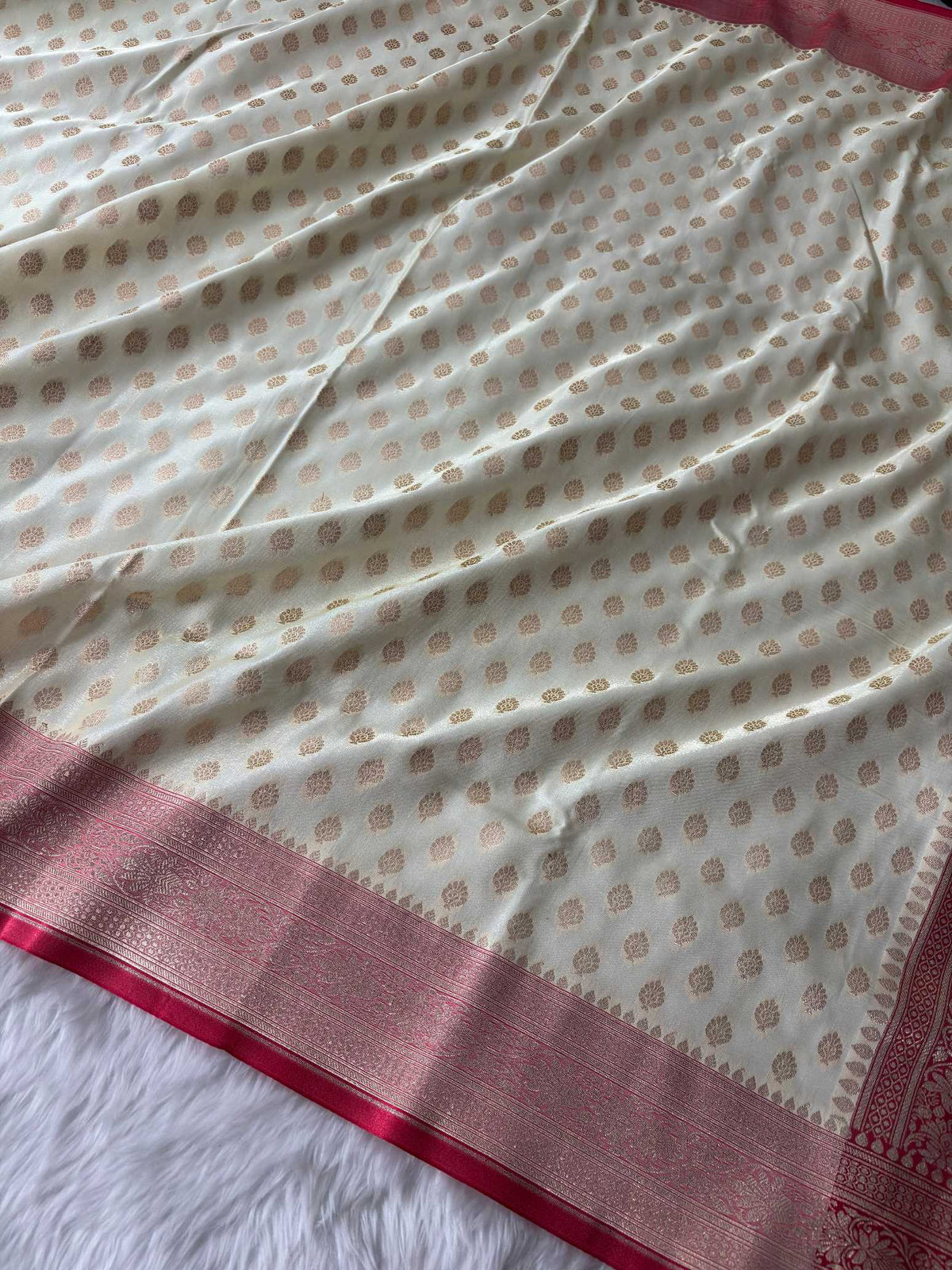 Red & Cream Satin Silk Banarasi Saree