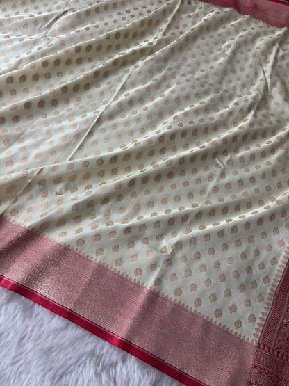 Red & Cream Satin Silk Banarasi Saree