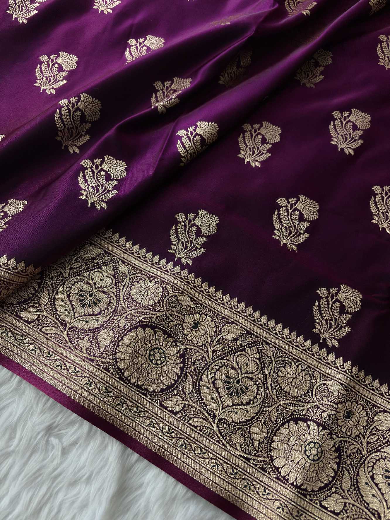 Purple shade Satin Silk Banarasi Fancy Motif Saree