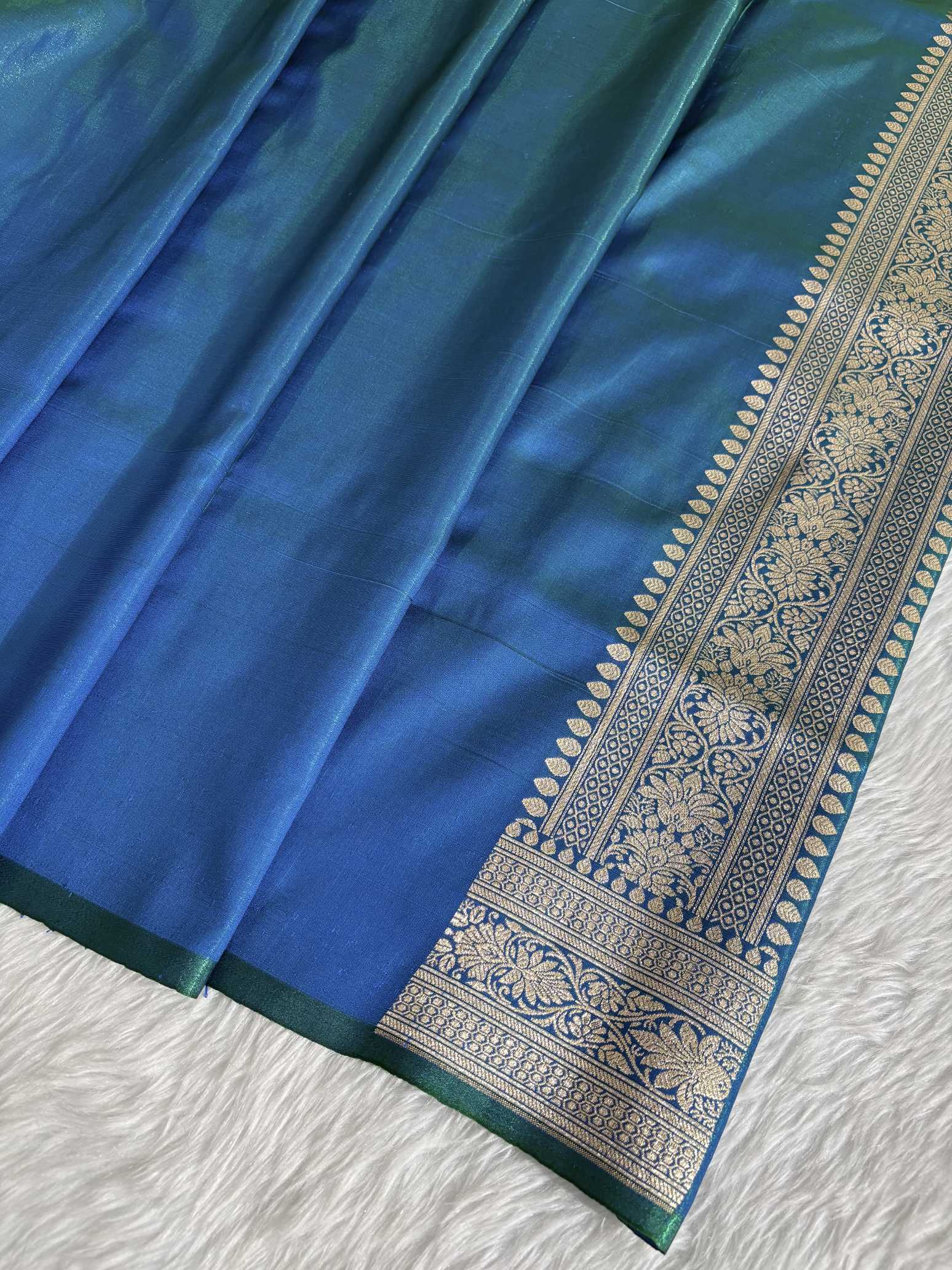DhupChav Motif Satin Silk Banarasi Saree with Golden Zari