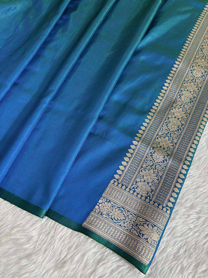 DhupChav Motif Satin Silk Banarasi Saree with Golden Zari