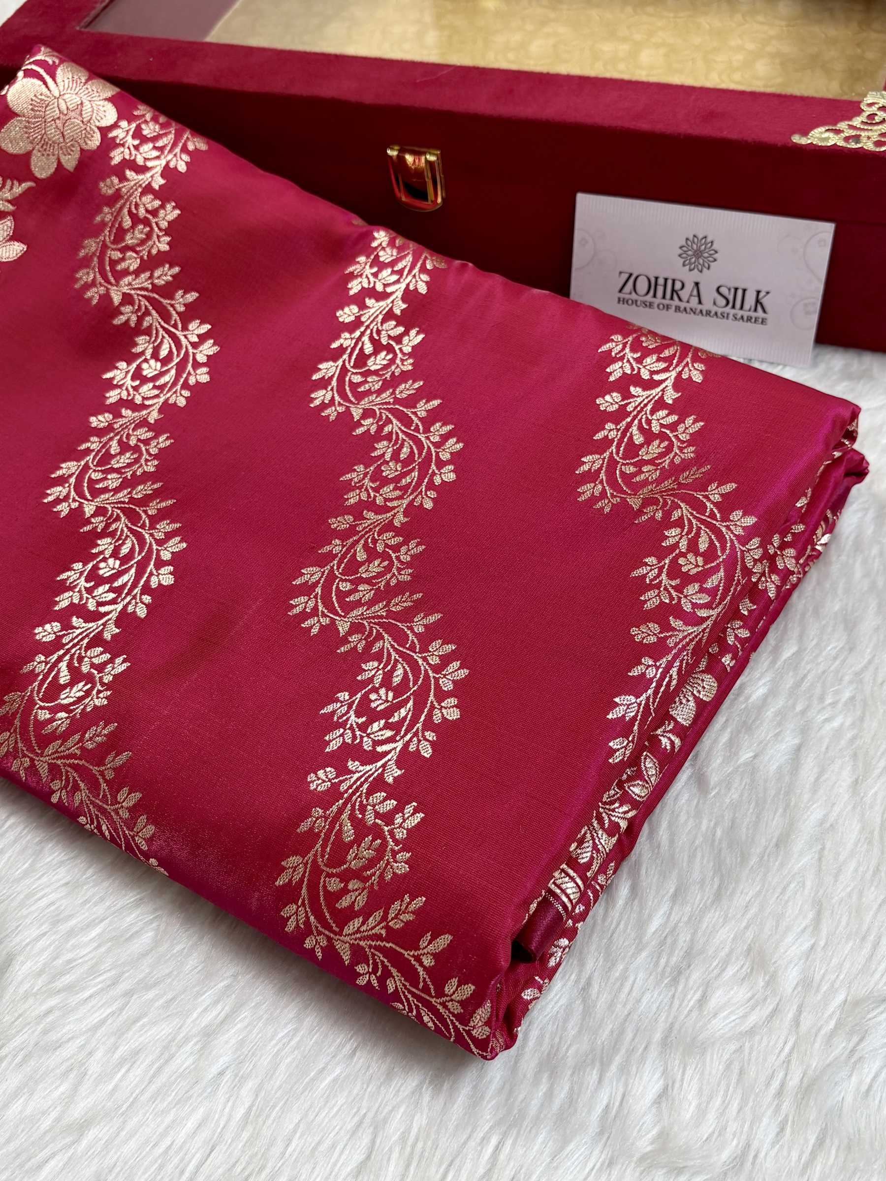 Laheriya Jaal Satin Silk Banarasi Saree Rani Pink Shades