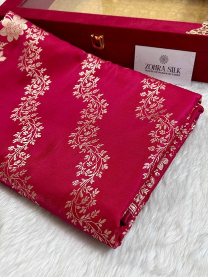 Laheriya Jaal Satin Silk Banarasi Saree Rani Pink Shades