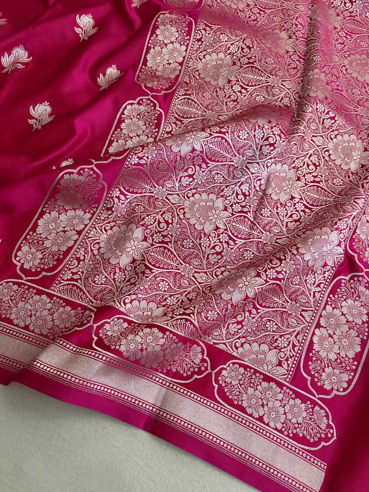 Rani Pink With Red Shaded Soft Kataan Silk Banarasi Saree