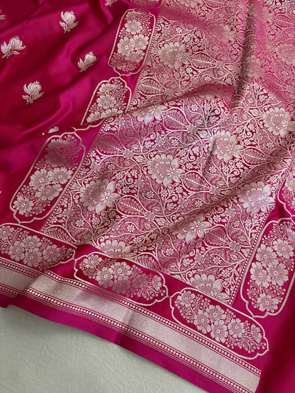 Rani Pink With Red Shaded Soft Kataan Silk Banarasi Saree