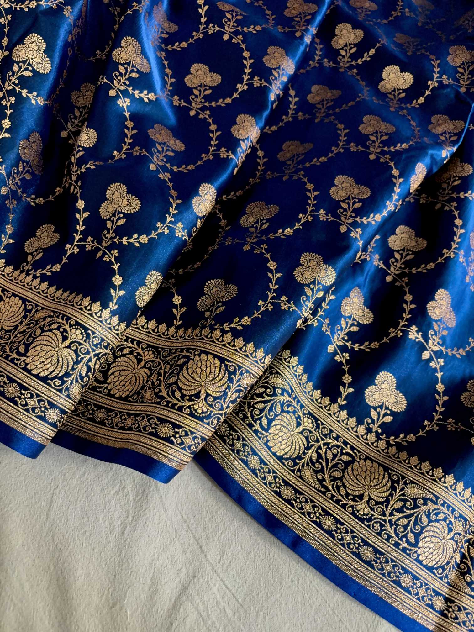 Satin Silk Saree Banarasi Jaal in Teal Blue Shades