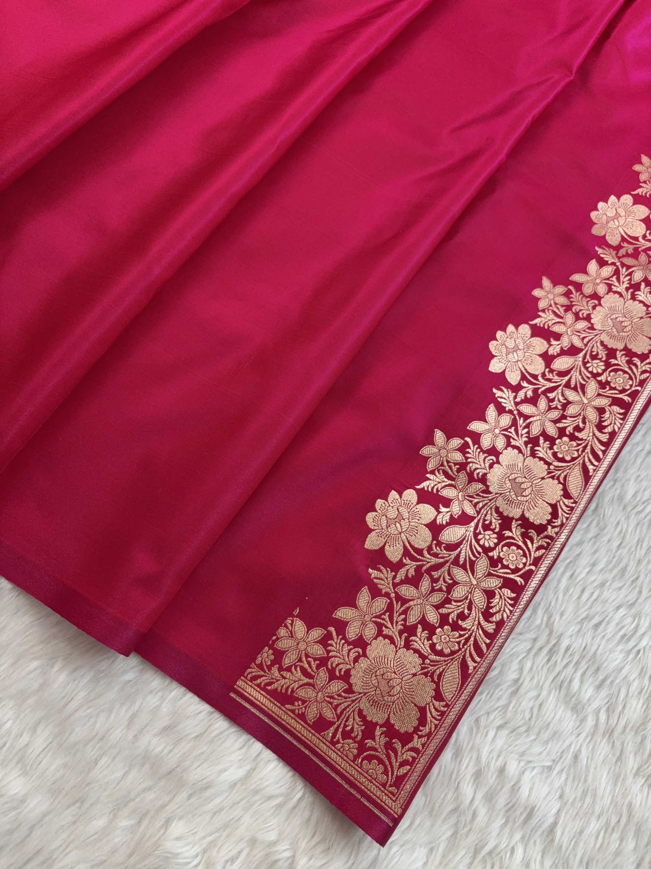 Laheriya Jaal Satin Silk Banarasi Saree Rani Pink Shades