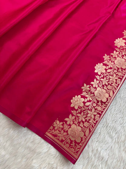 Laheriya Jaal Satin Silk Banarasi Saree Rani Pink Shades