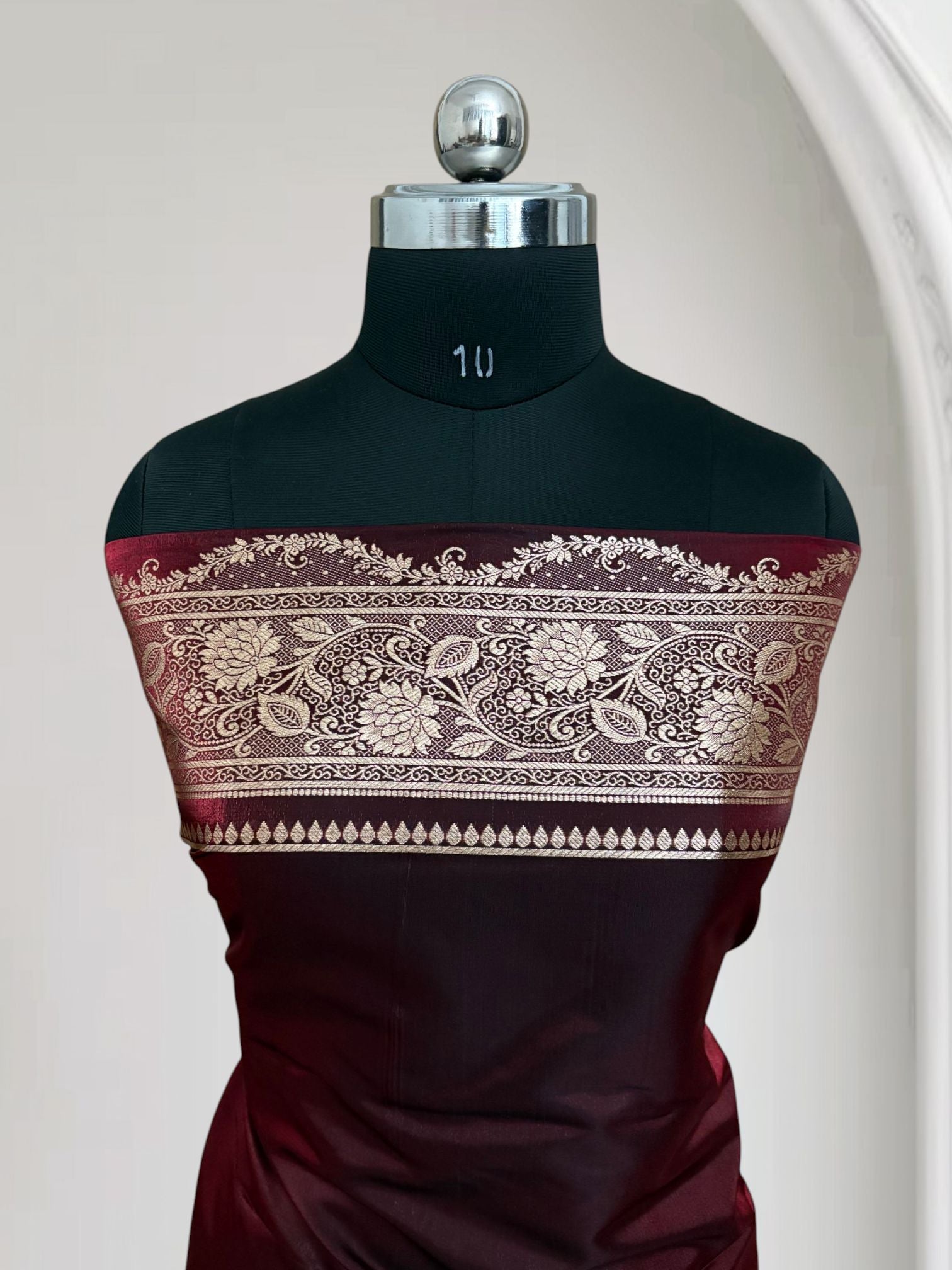 Dark Maroon Satin Silk Banarasi Saree with Jaal Pattern
