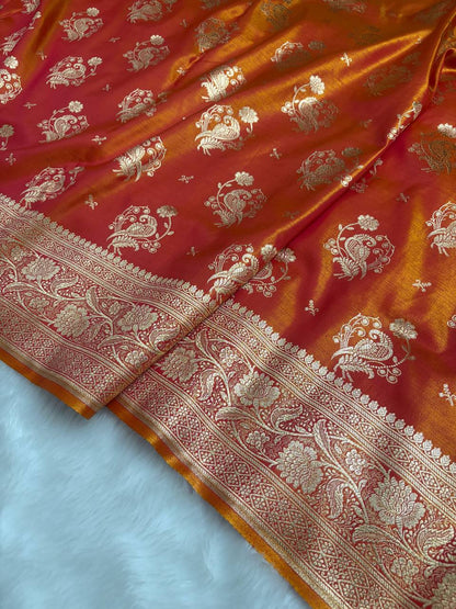 MorPankhi Orange Shaded Satin Silk Banarasi Saree