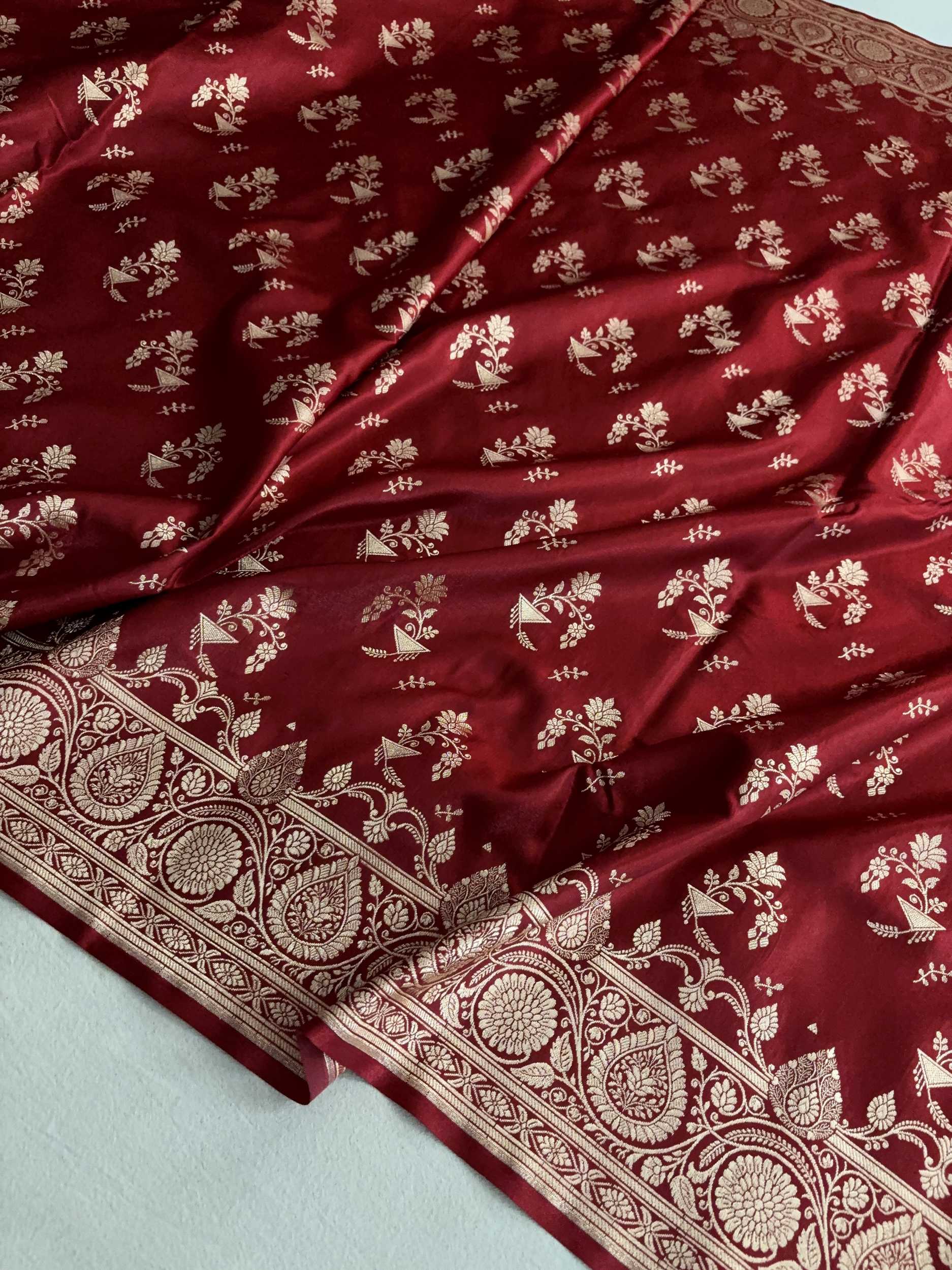 Maroon Shaded Fancy Motif Satin Silk Banarasi Saree