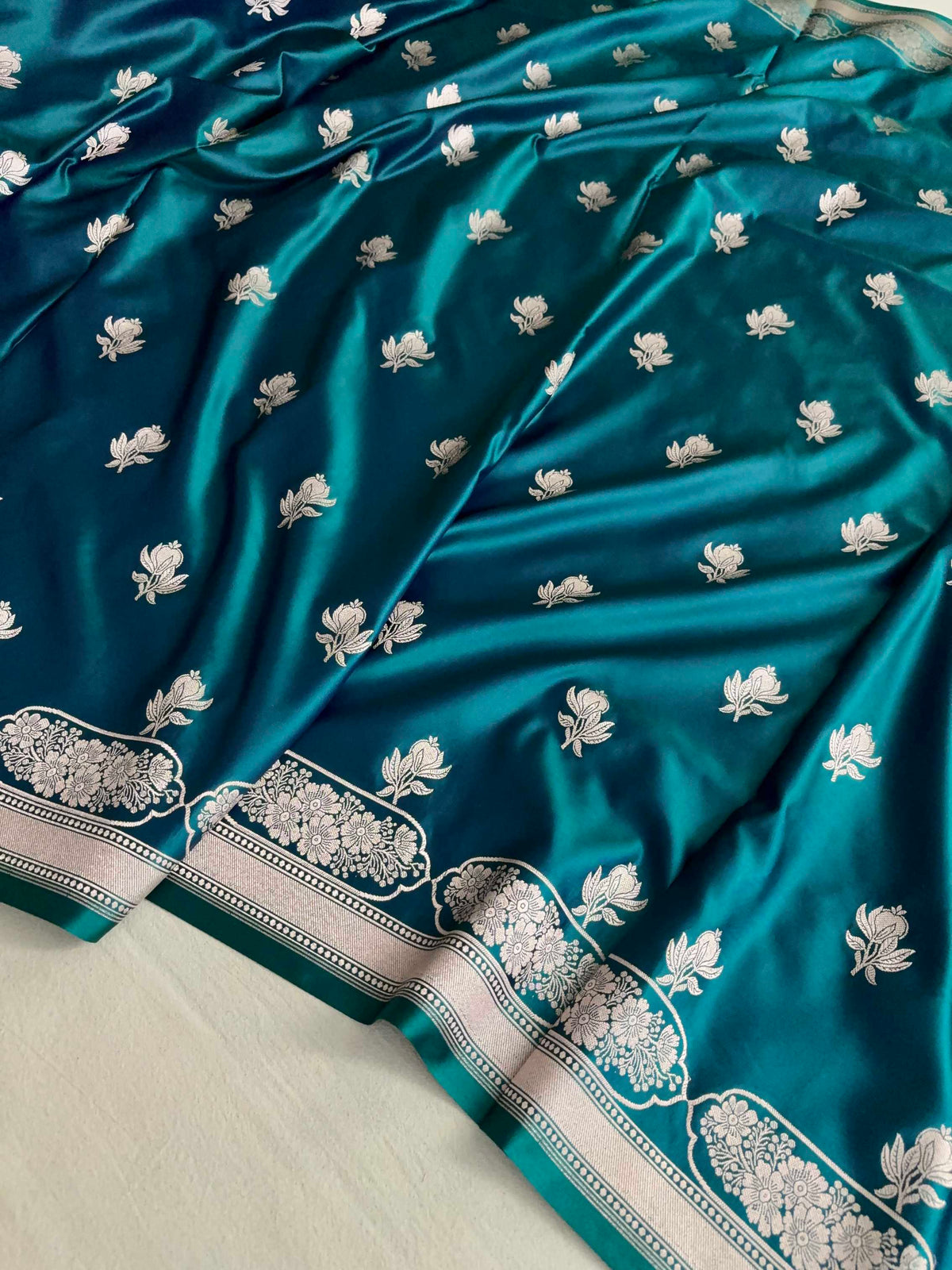 Peacock Shaded Soft Kataan Silk Banarasi Saree