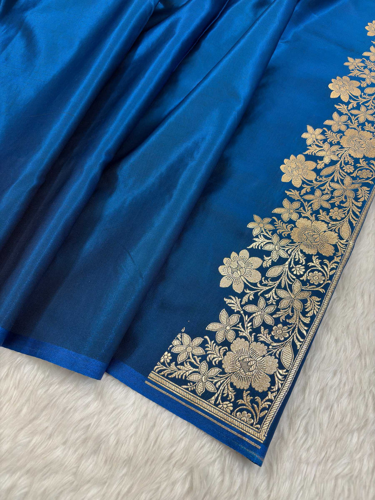 Laheriya Jaal Satin Silk Banarasi Saree Teal Blue Shades