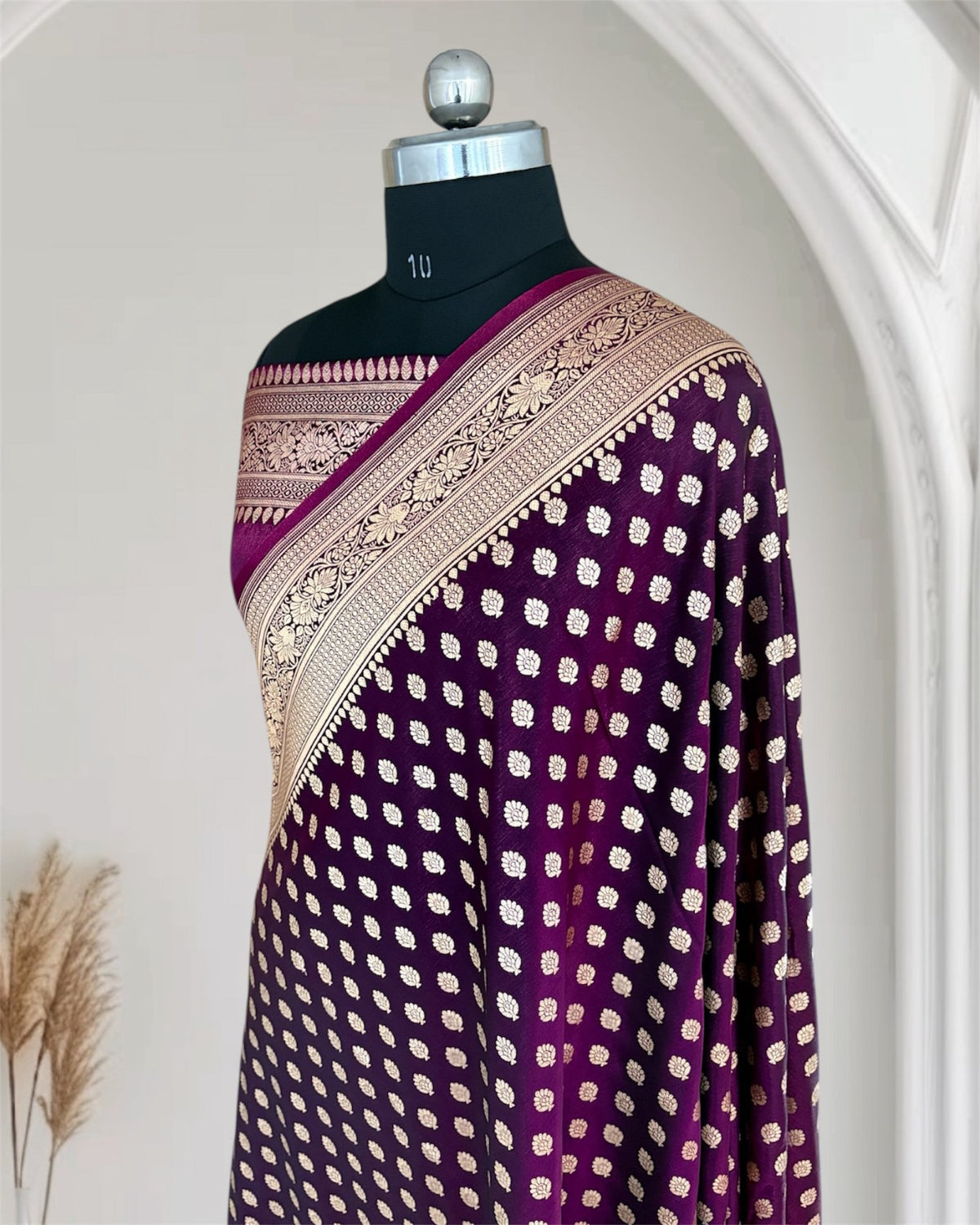 Purple Satin Silk Banarasi Motif Saree
