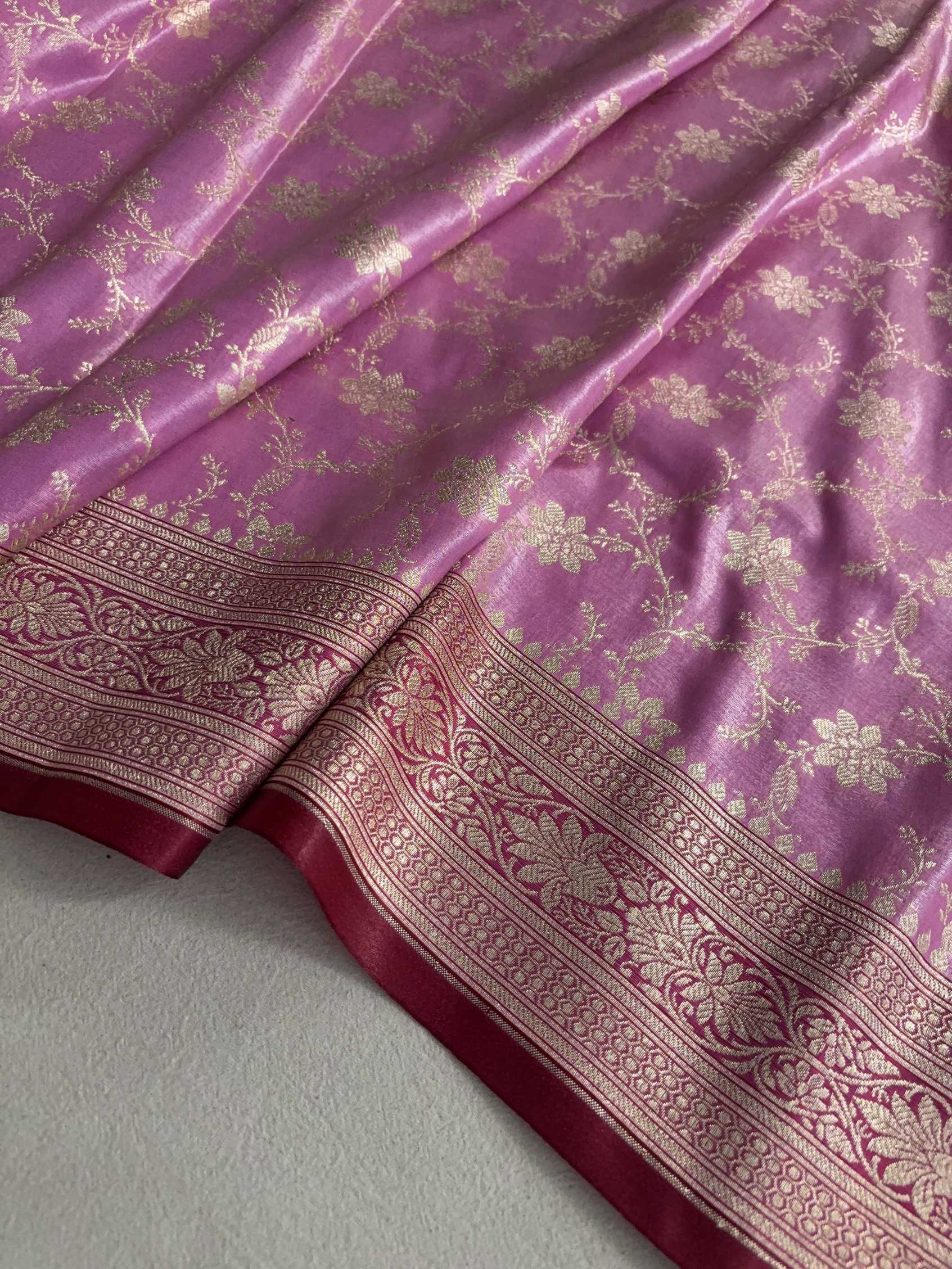 Rani & Maroon Satin Silk Banarasi Saree Jaal Pttern