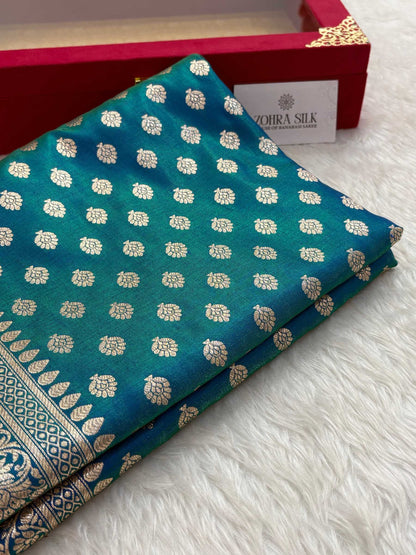 DhupChav Motif Satin Silk Banarasi Saree with Golden Zari