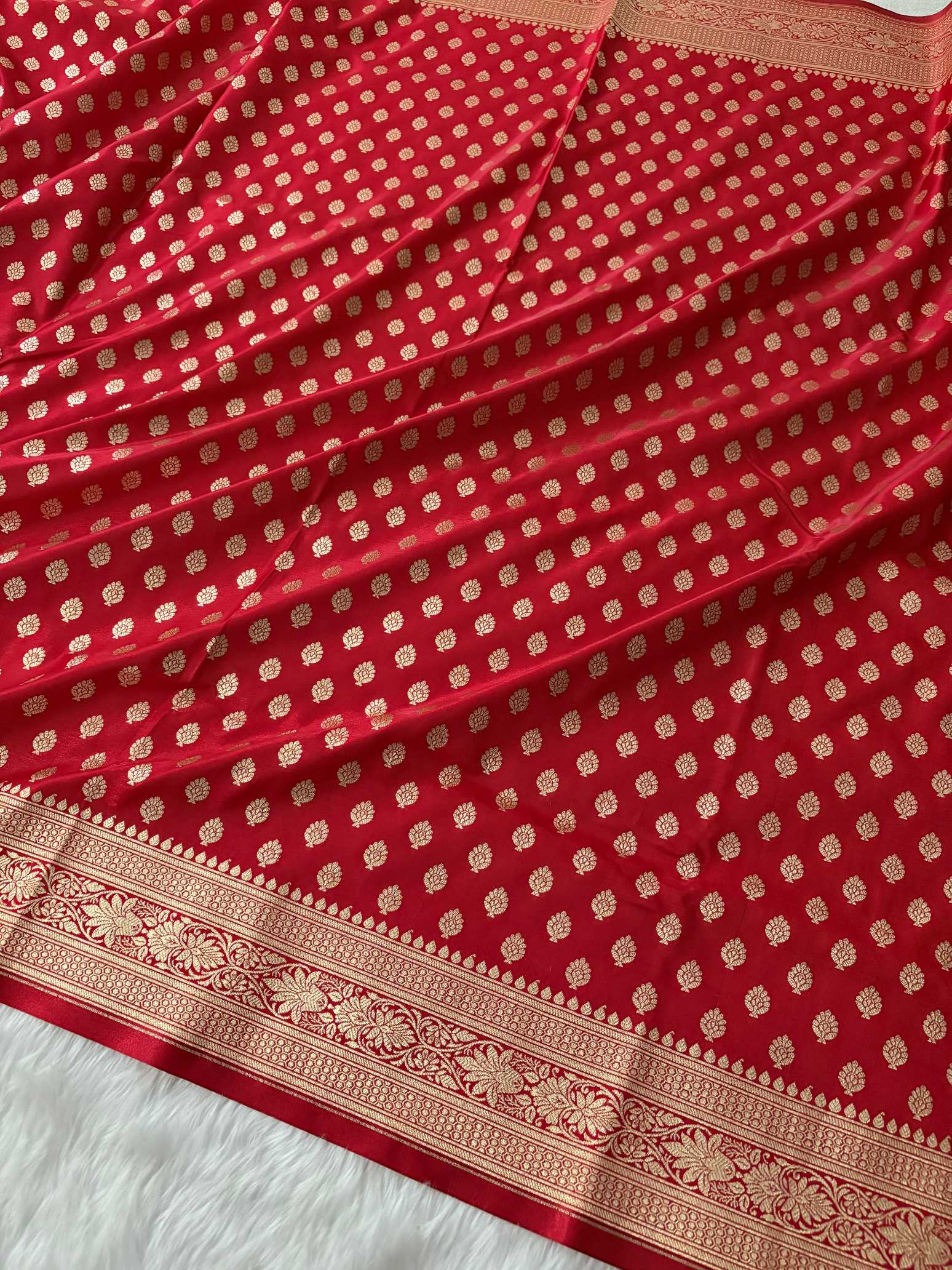Red Satin Silk Banarasi Motif Saree