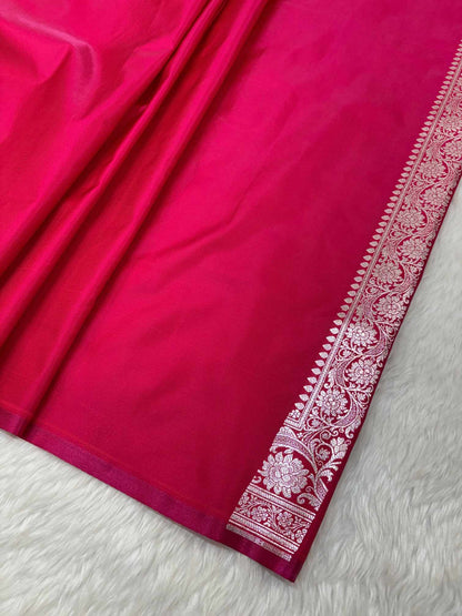 Rani Pink Shaded New Motif Satin Silk Banarasi Saree