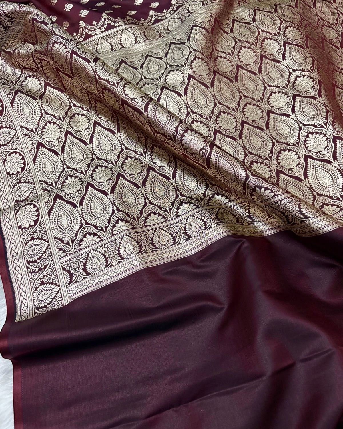Dark Maroon Satin Silk Banarasi Saree