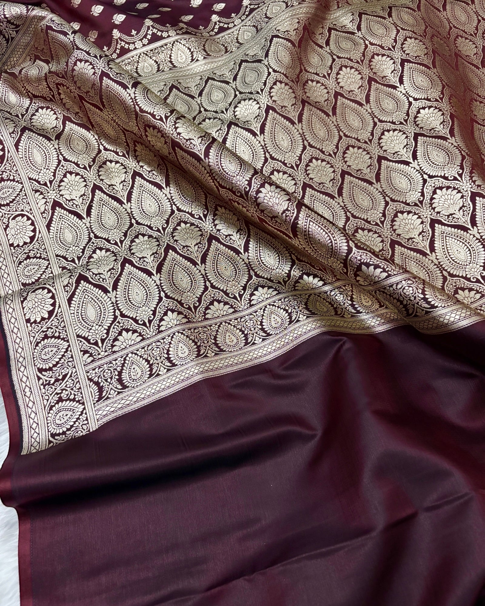 Dark Maroon Satin Silk Banarasi Saree