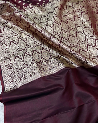 Dark Maroon Satin Silk Banarasi Saree