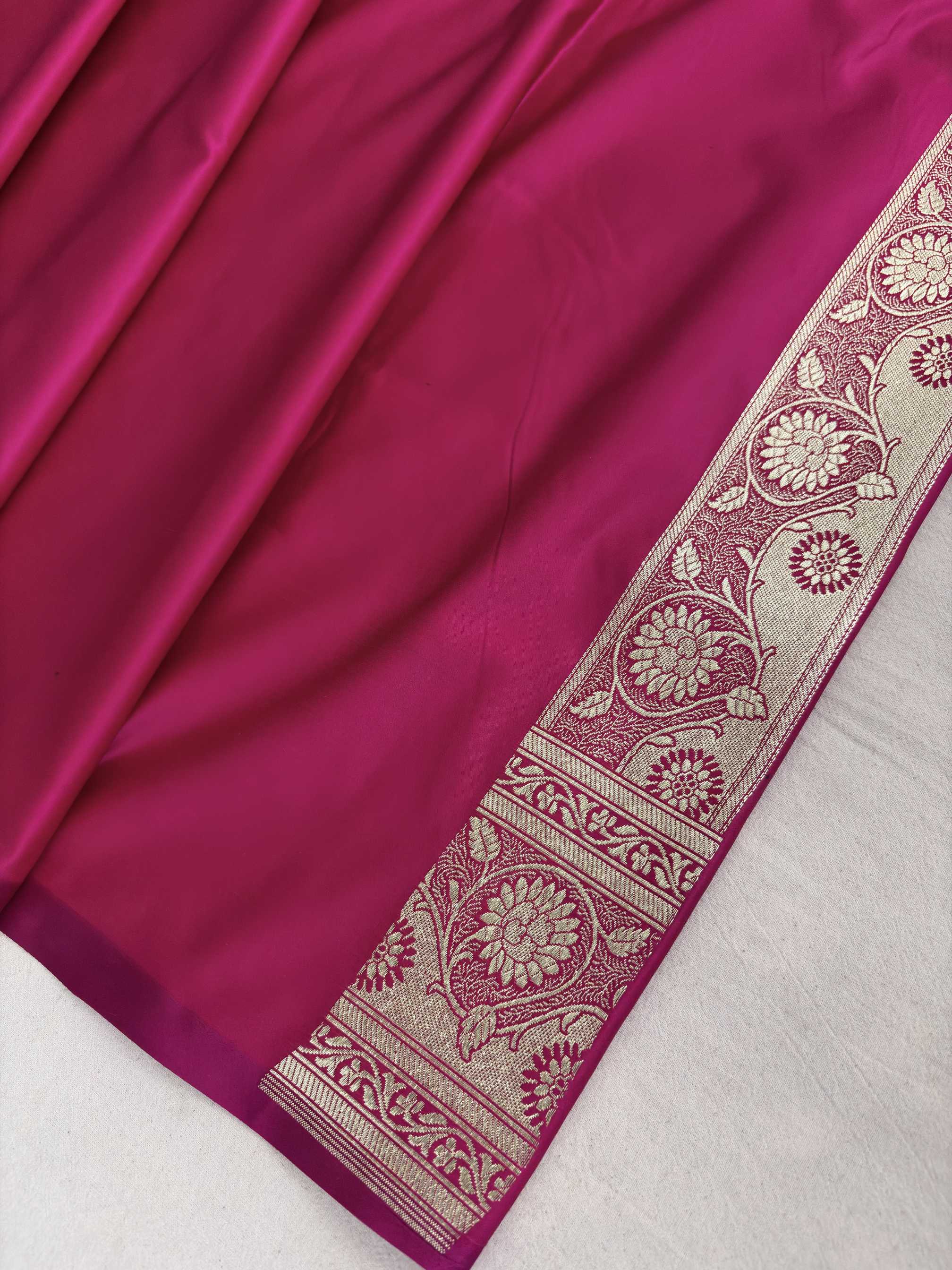 Rani Pink Soft Kataan Silk Banarasi Saree Light Gold Work