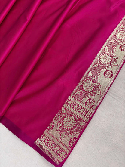 Rani Pink Soft Kataan Silk Banarasi Saree Light Gold Work