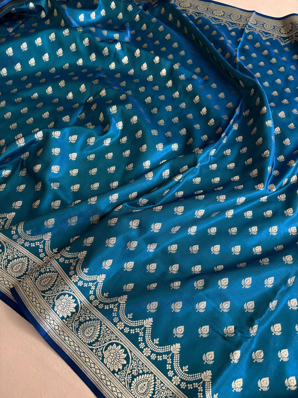Firozi Satin Silk Banarasi Saree