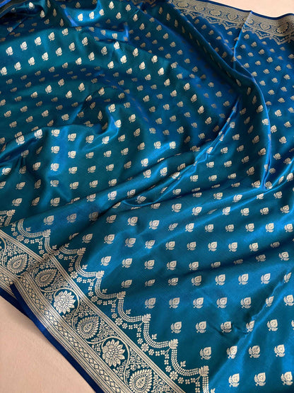 Firozi Satin Silk Banarasi Saree