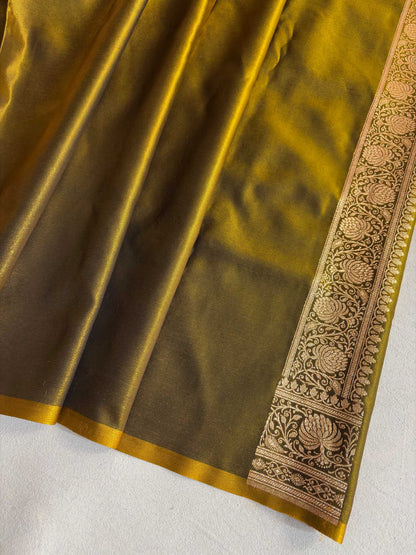 Satin Silk Saree Banarasi Jaal in Mehdi Shades