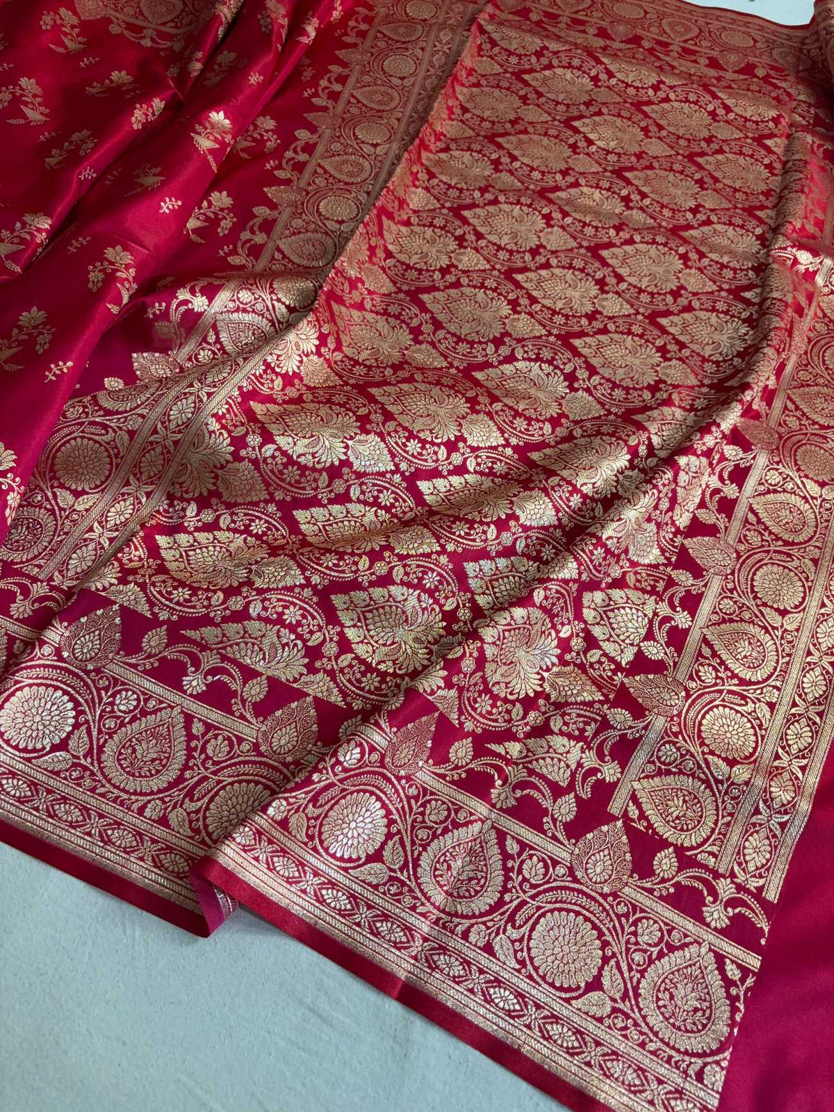 Rani Pink Fancy Motif Satin Silk Banarasi Saree