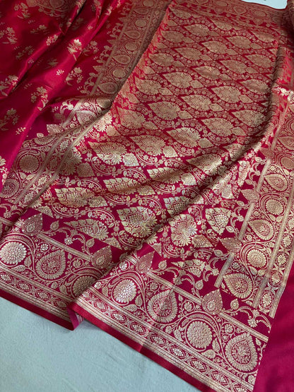 Rani Pink Fancy Motif Satin Silk Banarasi Saree