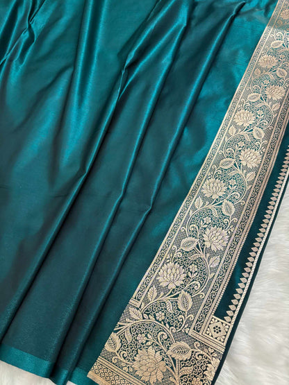 Teal Green Satin Silk Banarasi Saree in Jaal Pattern - Zohra Silk