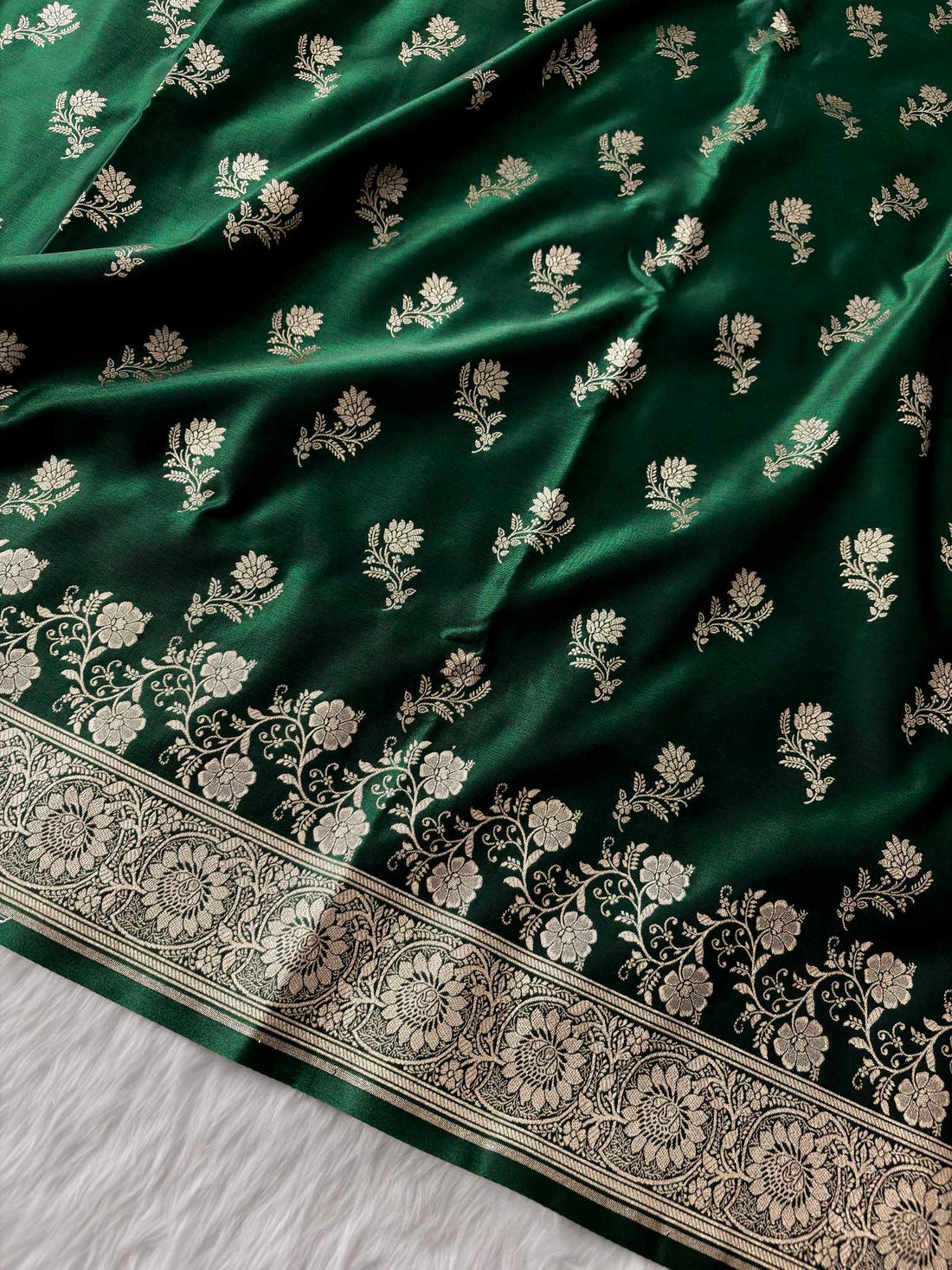 Botel Green Satin Silk Banarasi Fancy Saree