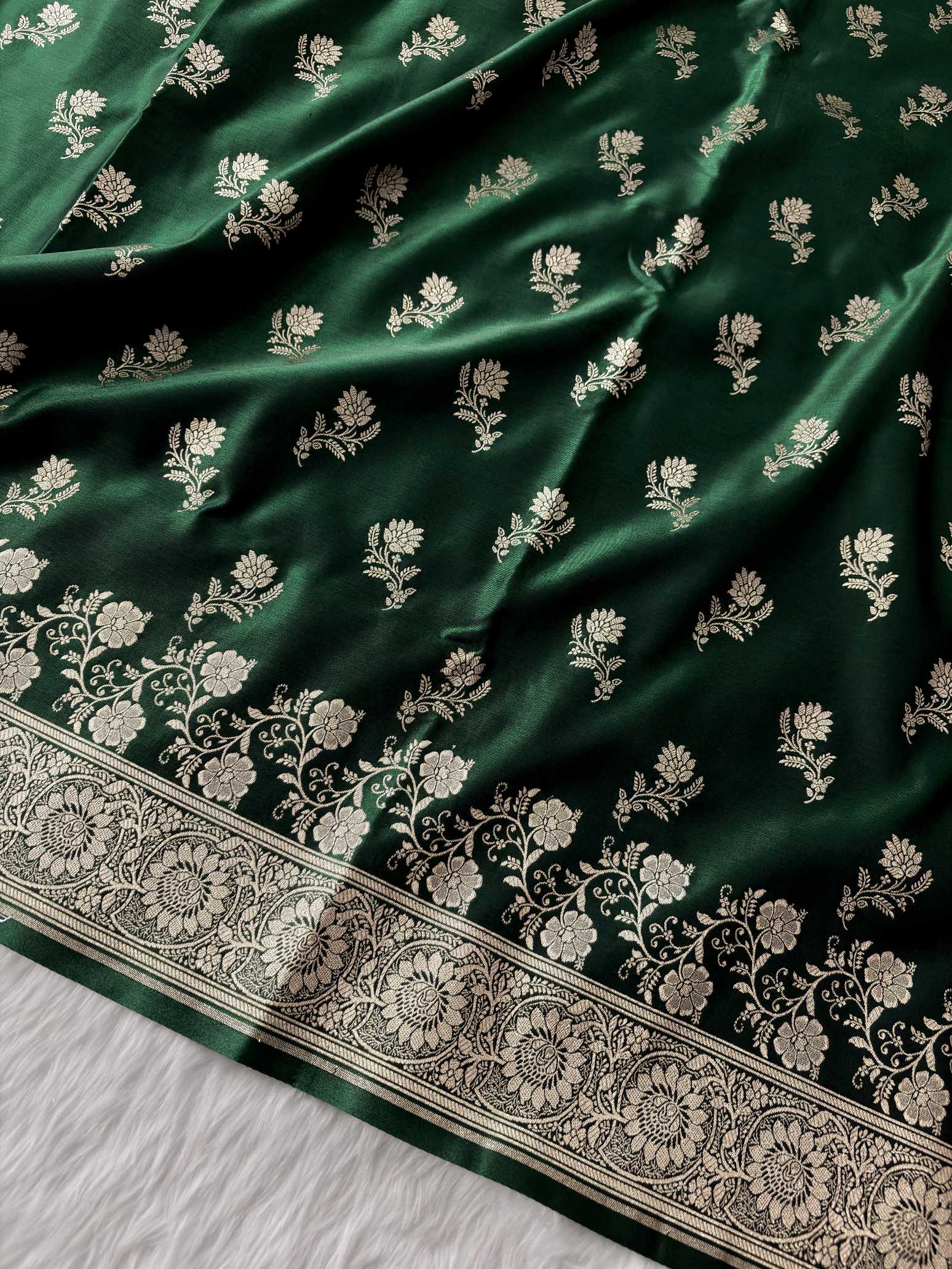 Botel Green Satin Silk Banarasi Fancy Saree