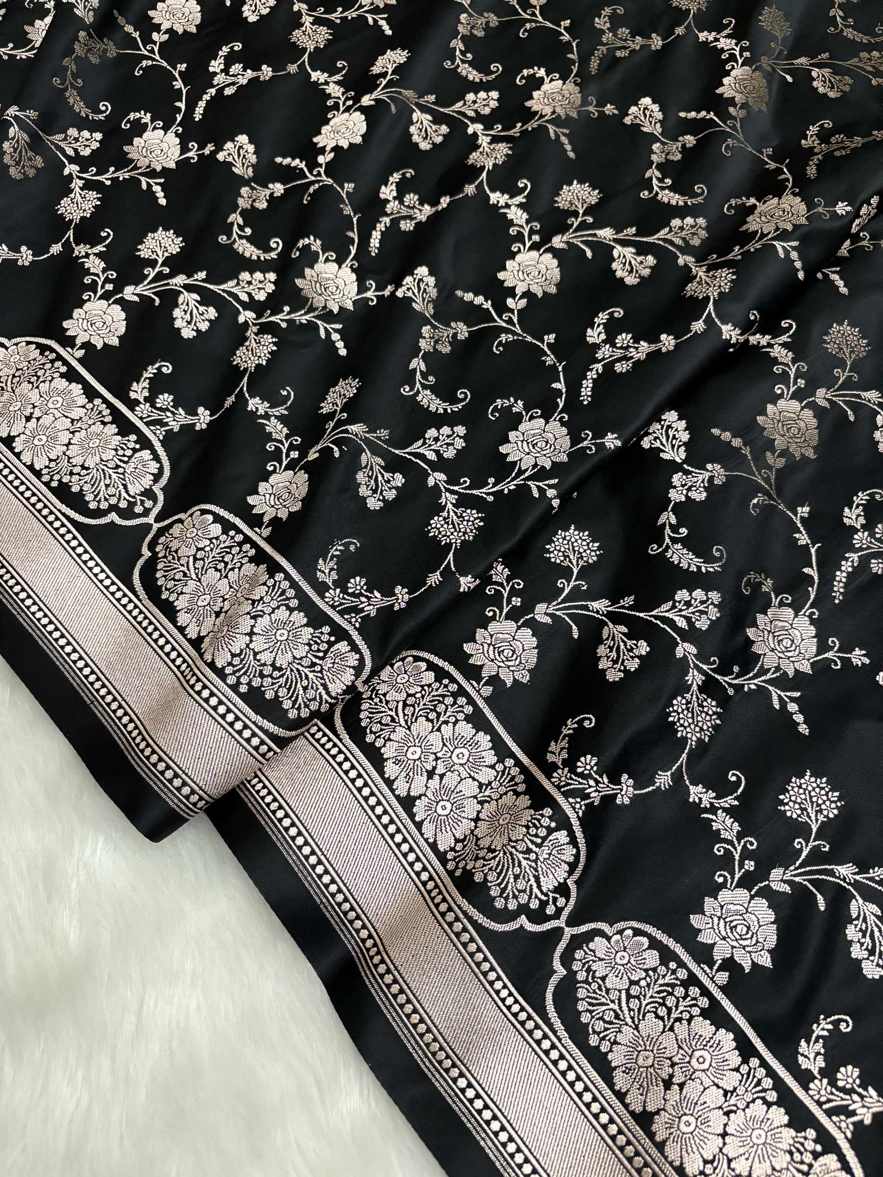 Black Soft Kataan Silk Banarasi Saree With Silver Zari
