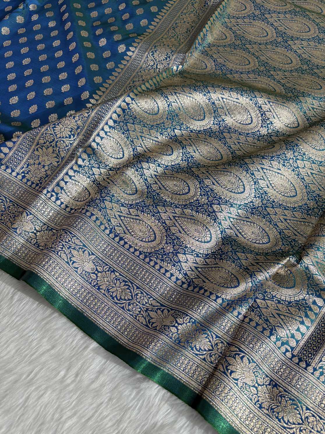 DhupChav Motif Satin Silk Banarasi Saree with Golden Zari