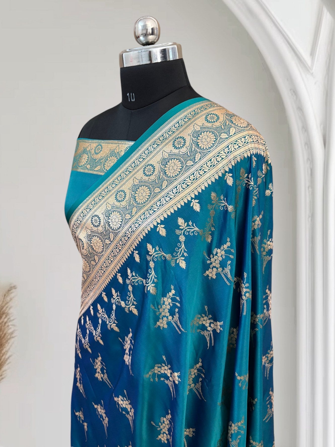 Blue-Green Soft Kataan Silk Banarasi Saree