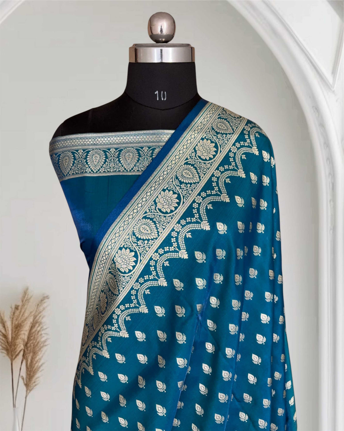 Firozi Satin Silk Banarasi Saree