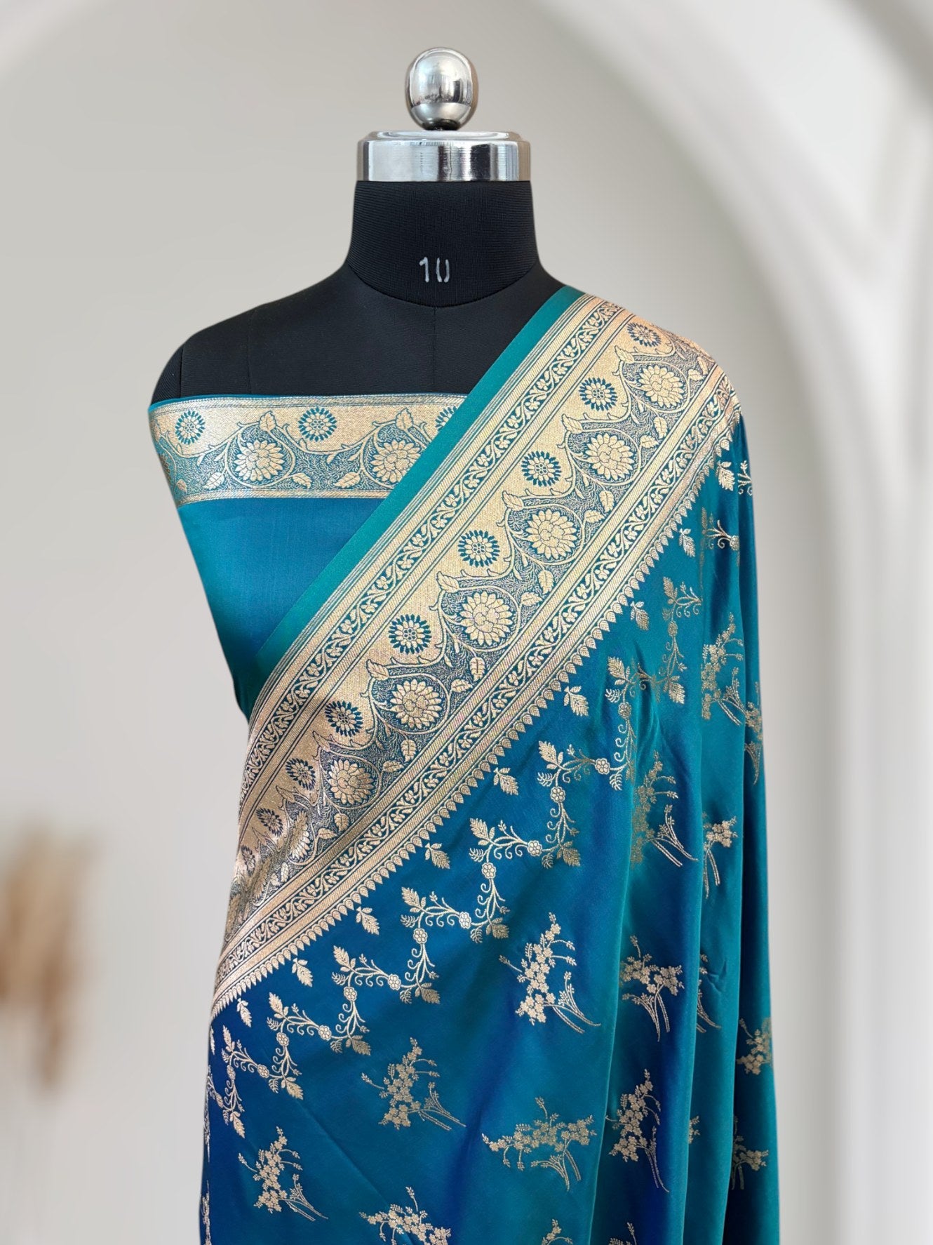 Blue-Green Soft Kataan Silk Banarasi Saree