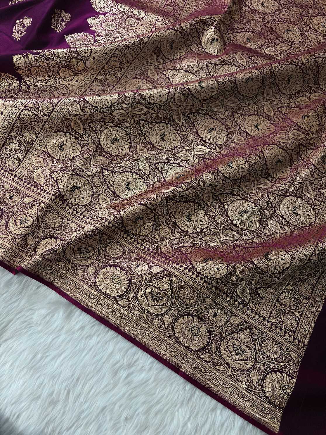 Purple shade Satin Silk Banarasi Fancy Motif Saree