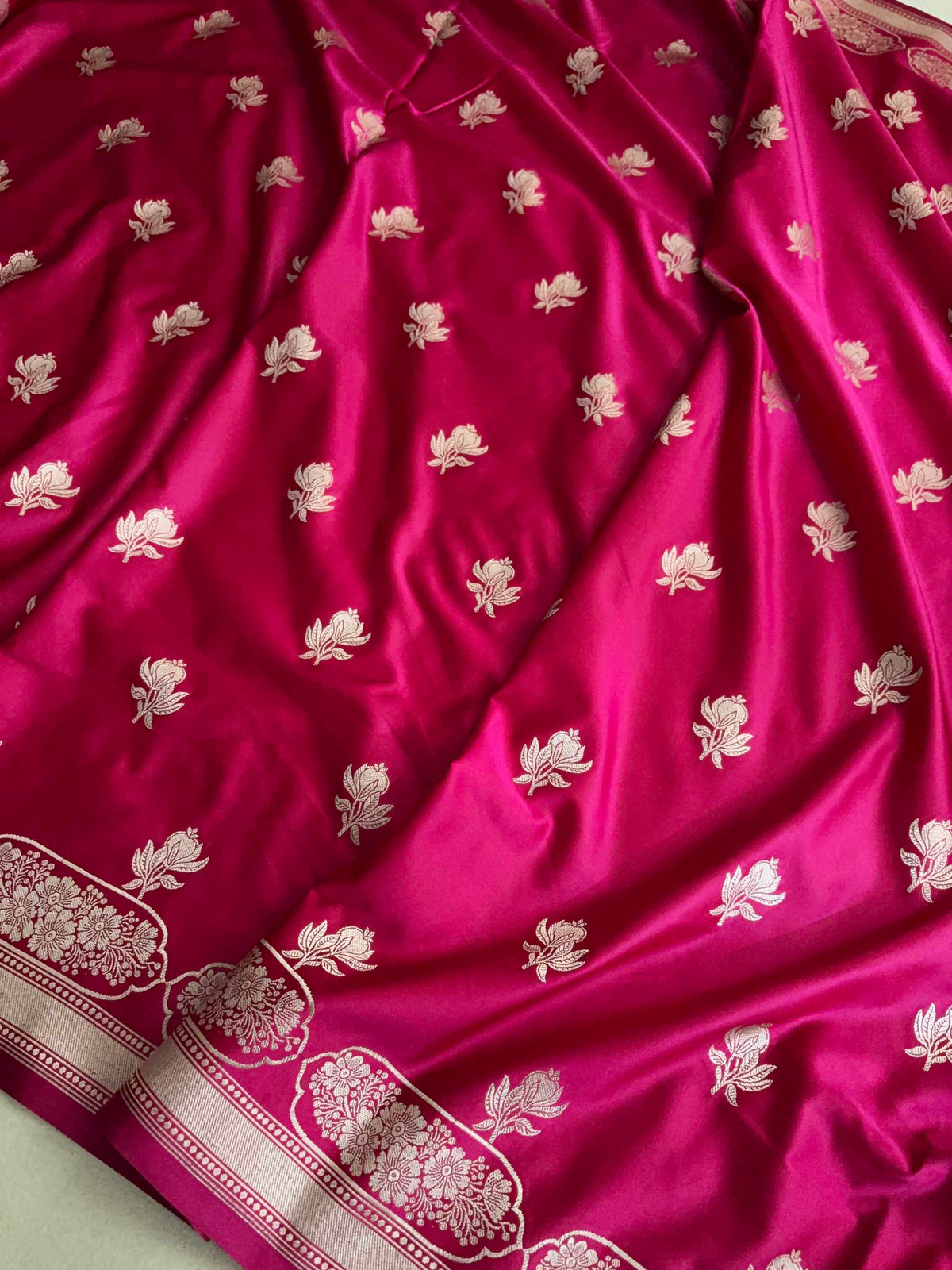 Rani Pink With Red Shaded Soft Kataan Silk Banarasi Saree